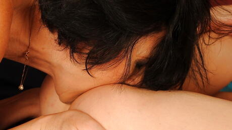 Svelte girls Margo T. and Jeanine Hot in stockings licking each others pussies during hot lesbian sex 